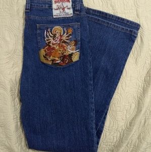 True religion embroidered back pocket denim